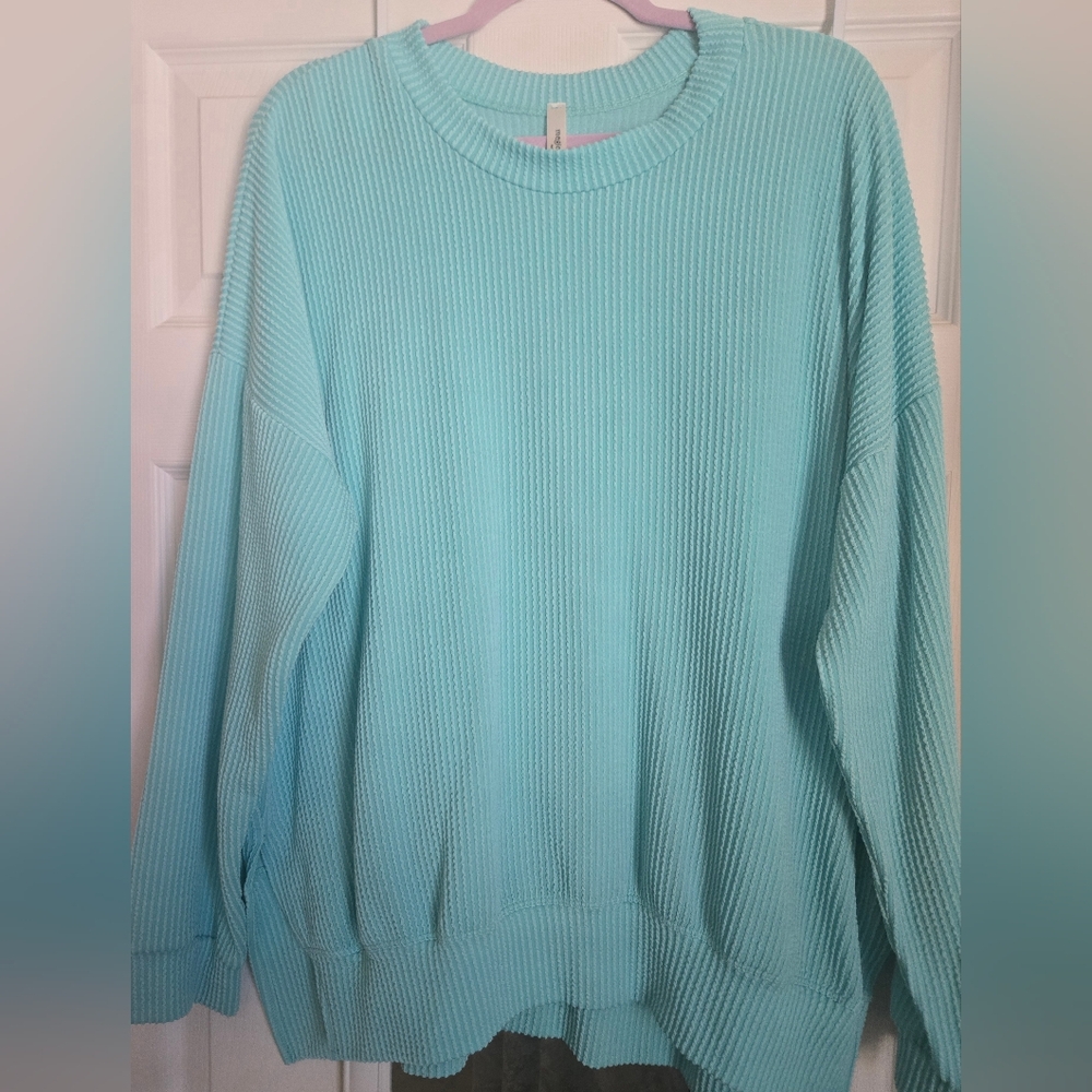 Plus Size Lightweight Waffle Knit Sweatshirt Top